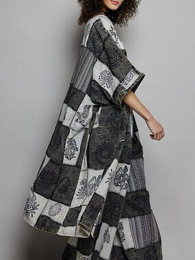 POL Open Front Printed Patchwork Longline Cardigan